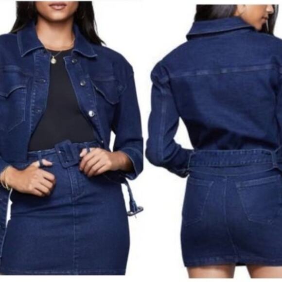 Good American dark denim 70's  jacket cropped jean belted size 1 (small) - Picture 1 of 15